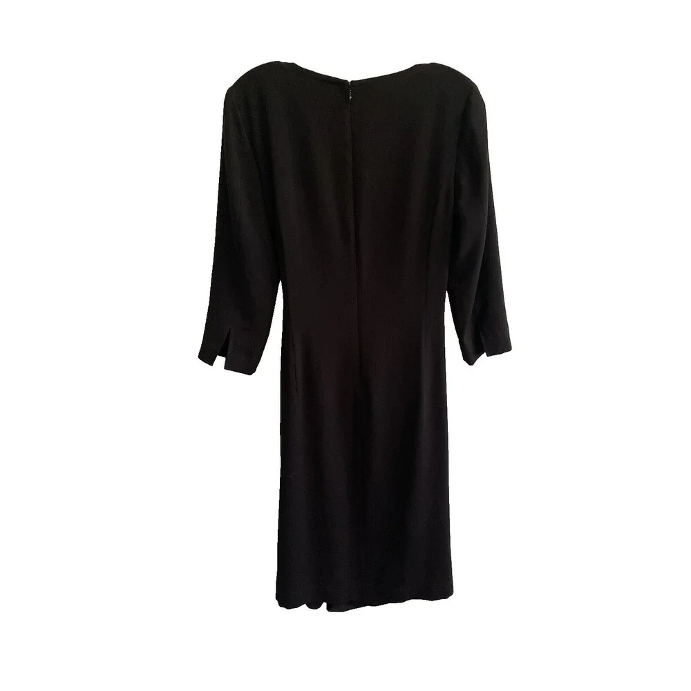 St. John Dress Women’s 10 Black Wrap V-Neck 3/4 Sleeves Silk Lining Buckle Sz4 - Picture 4 of 9